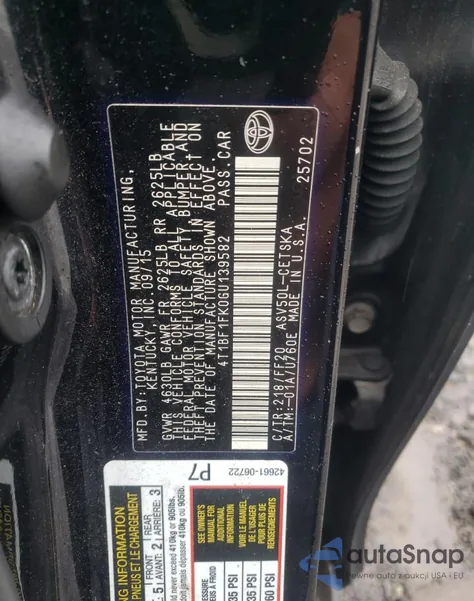 2016 Toyota Camry Le из США, поврежденный, VIN 4T1BF1FK0GU139582